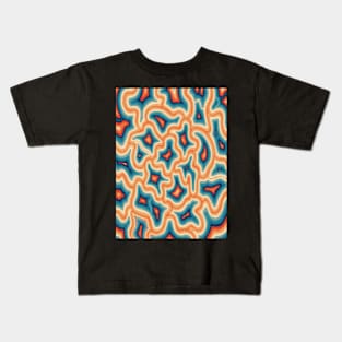 60s 70s Orange Blue and Turquoise Groovy Liquid Marble Swirls Kids T-Shirt